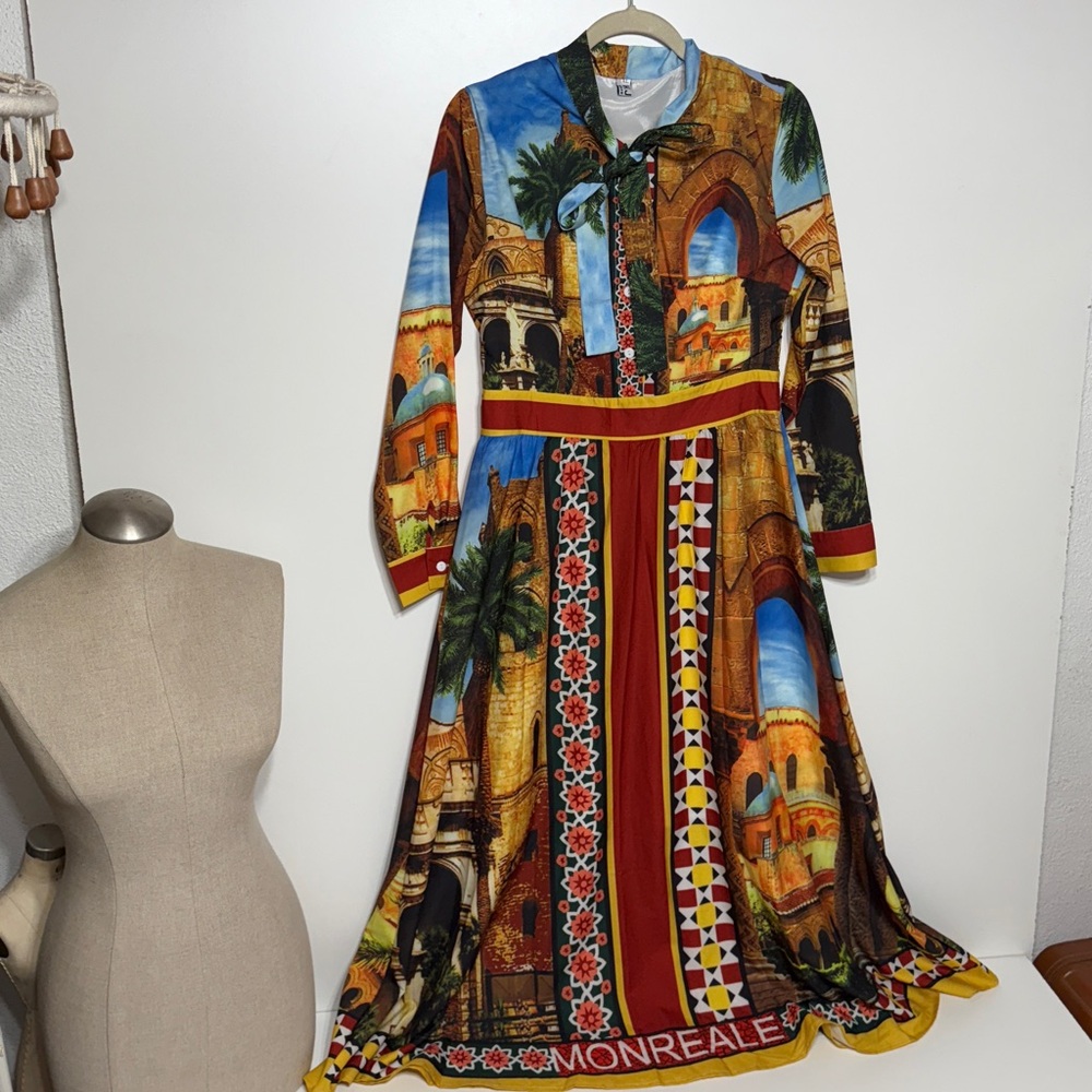 Monreale Landscape Print Maxi Dress